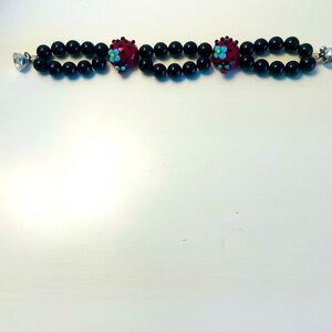 Black Onyx Bracelet with Lady Bugs Handmade One of a Kind  NWT